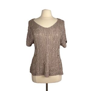 Eileen Fisher Taupe Open-Weave Cotton Cable Knit Pullover Sweater Sz L